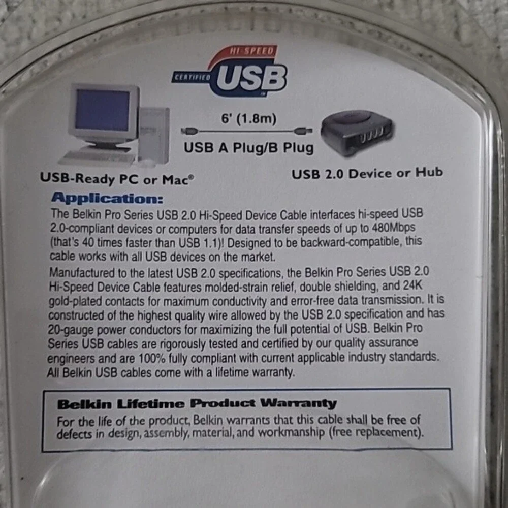 Belkin Hi Speed Cable USB2 40 times faster A plug/ B plug